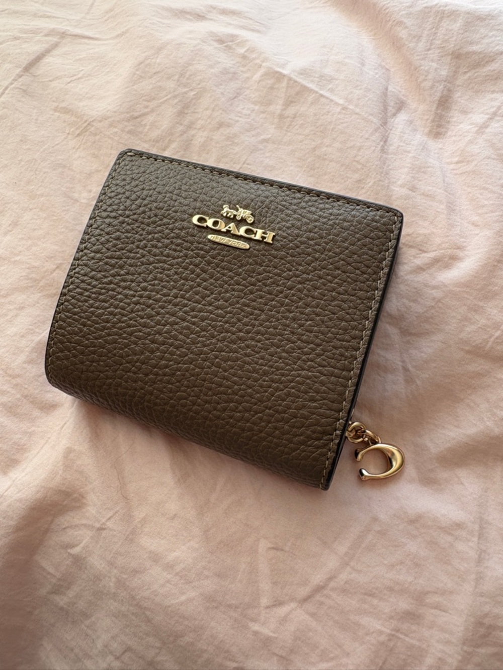 Coach Pebbled Leather Snap Wallet in Brown with Gold Hardware